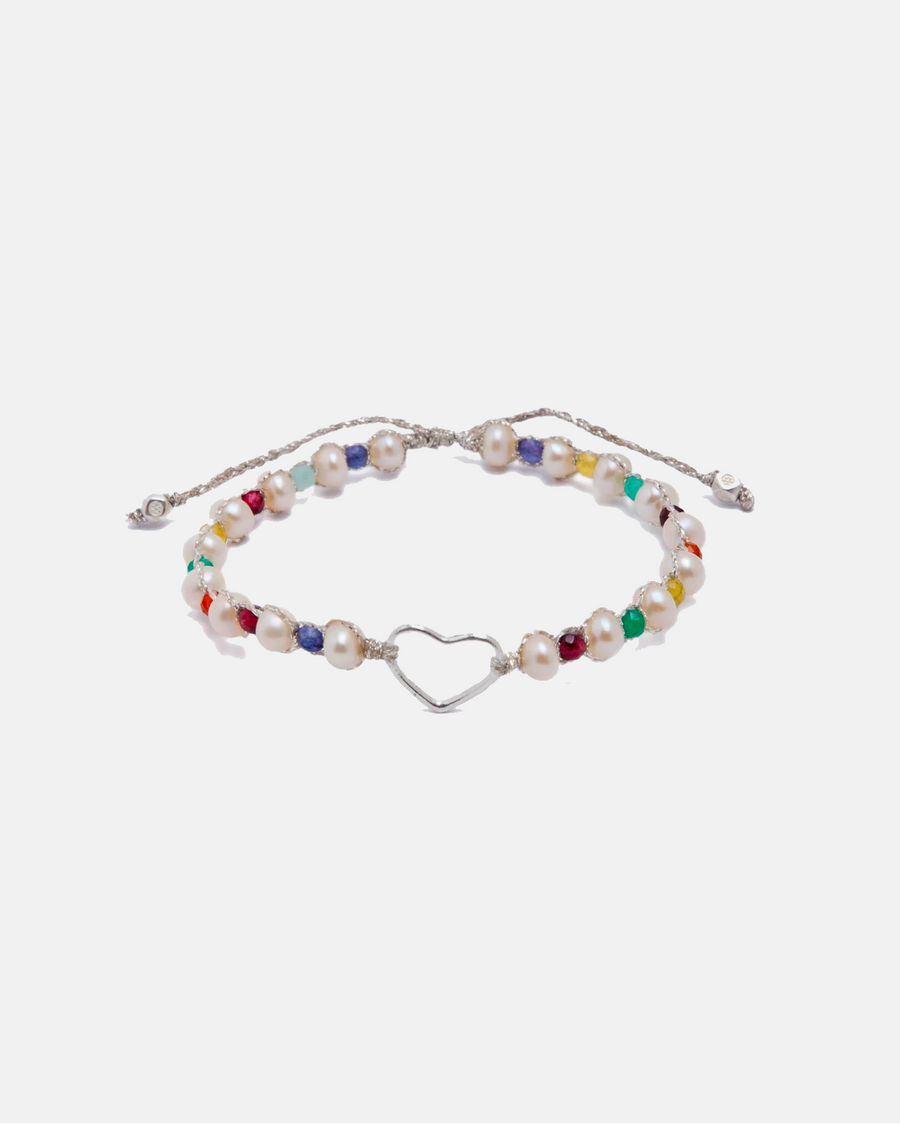 Pearl & Gemstone Heart Bracelet | Silver