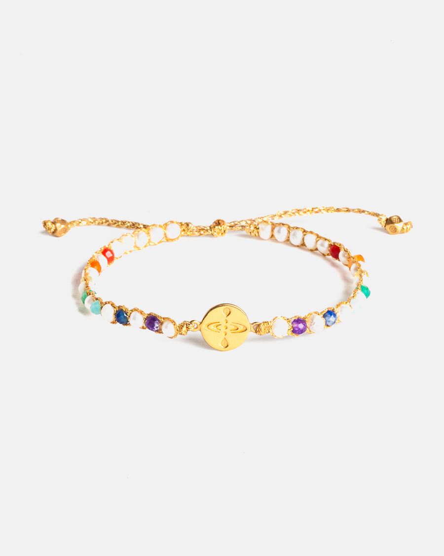 Mindfulness 7 Chakras Pearl Bracelet | Gold