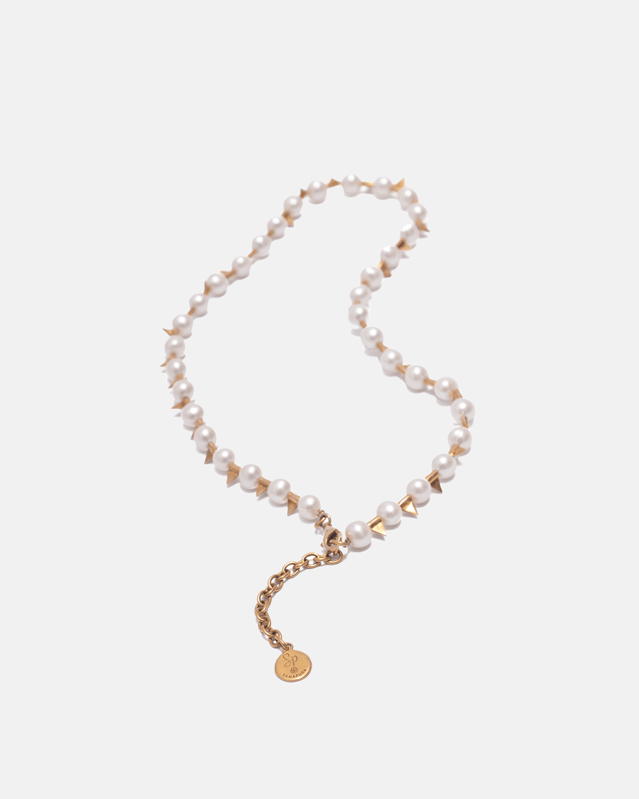 Fresh Water Pearl Necklace with Stud Beads Gold - Samapura Jewelry