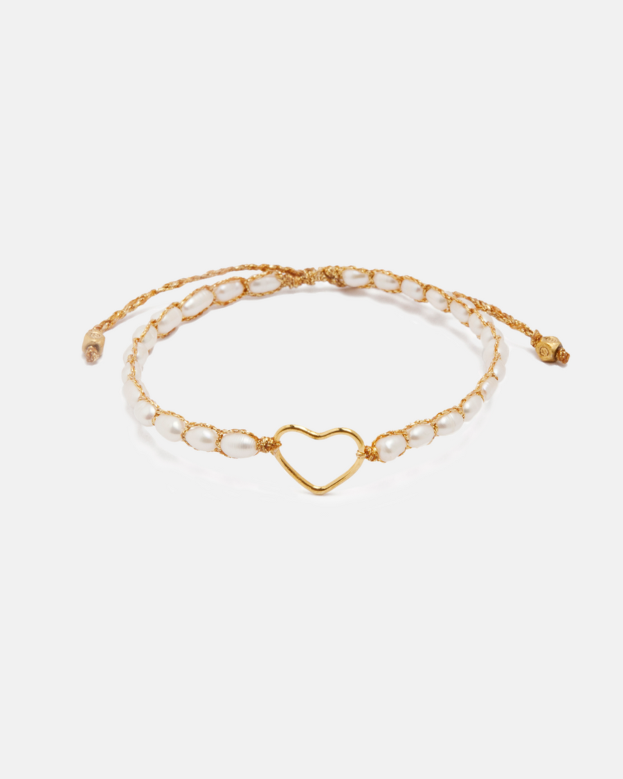 Pearl Oval Heart Bracelet | Gold