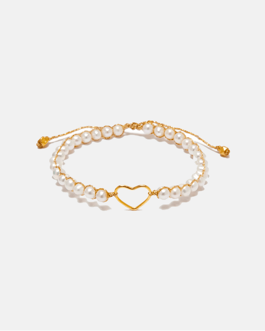 Fresh Water Pearl Round Heart Bracelet | Gold - Samapura Jewelry