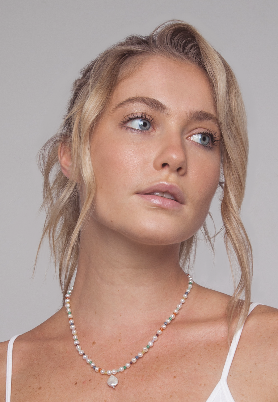 Pearl & Gemstone Necklace | Gold