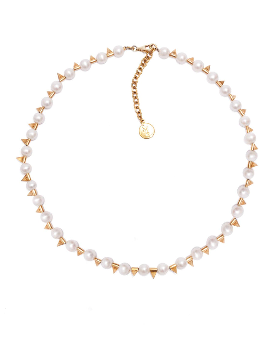 Fresh Water Pearl Necklace with Stud Beads Gold - Samapura Jewelry