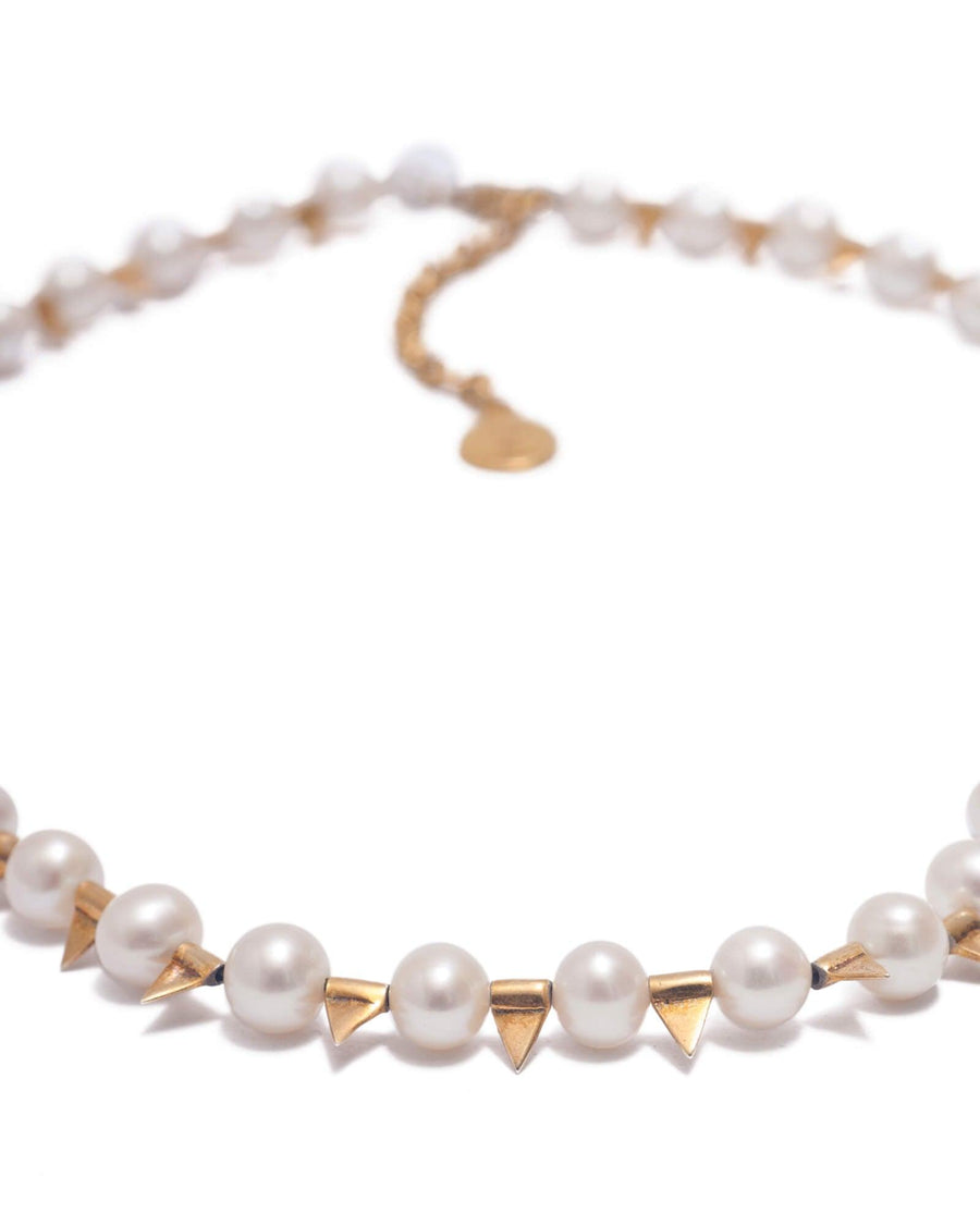 Fresh Water Pearl Necklace with Stud Beads Gold - Samapura Jewelry