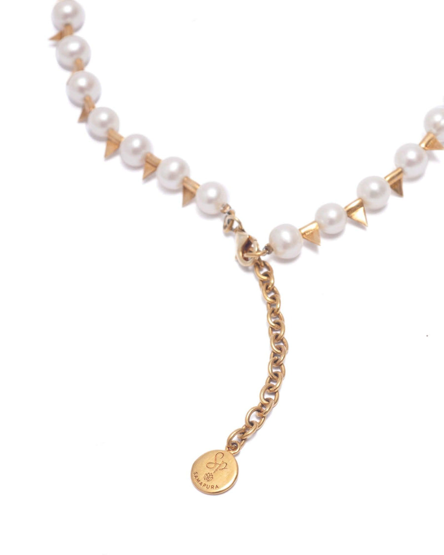 Fresh Water Pearl Necklace with Stud Beads Gold - Samapura Jewelry