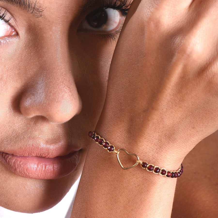 Rhodolite Garnet Heart Bracelet | Gold