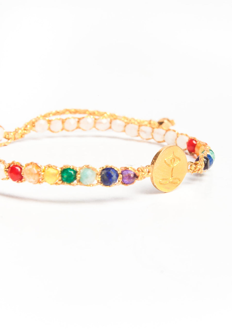 Namaste 7 Chakras Moonstone Bracelet | Gold