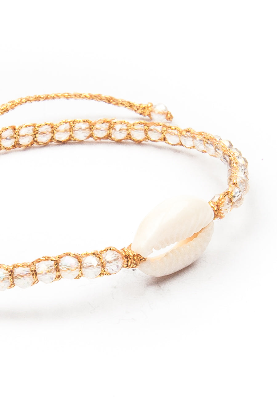 Crystal Clear Rainbow Shell Bracelet | Gold