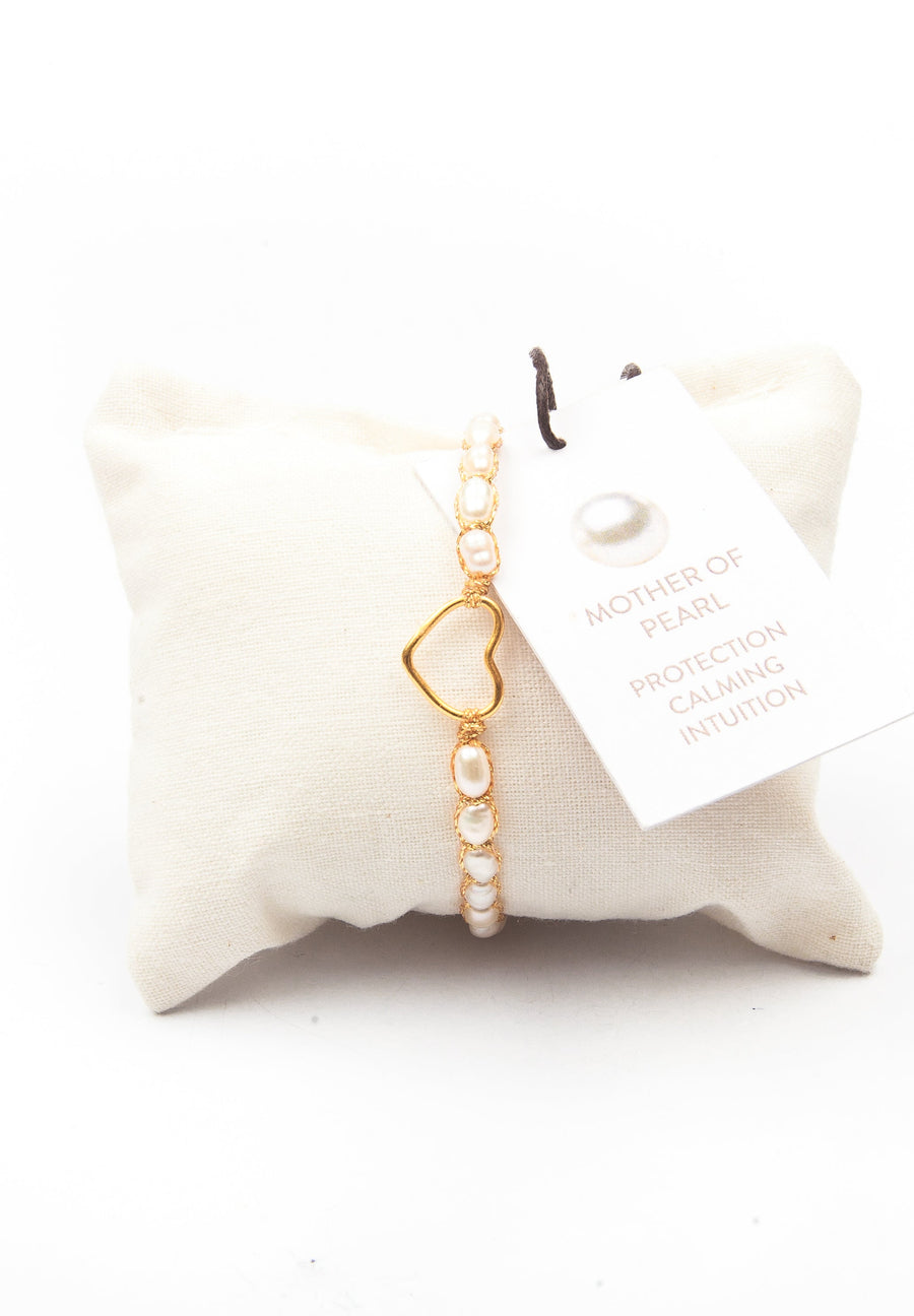 Pearl Oval Heart Bracelet | Gold