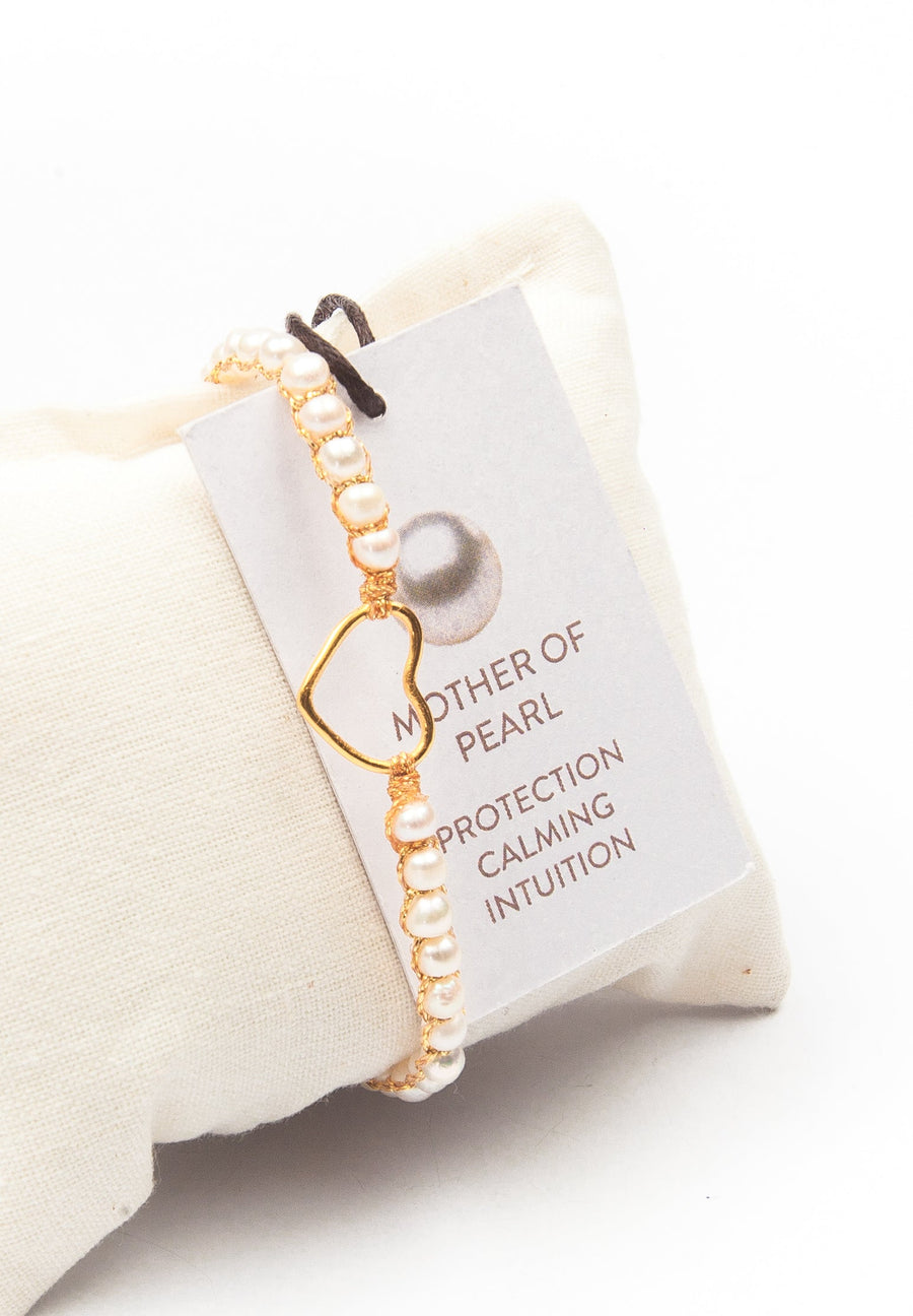 Pearl Round Heart Bracelet | Gold