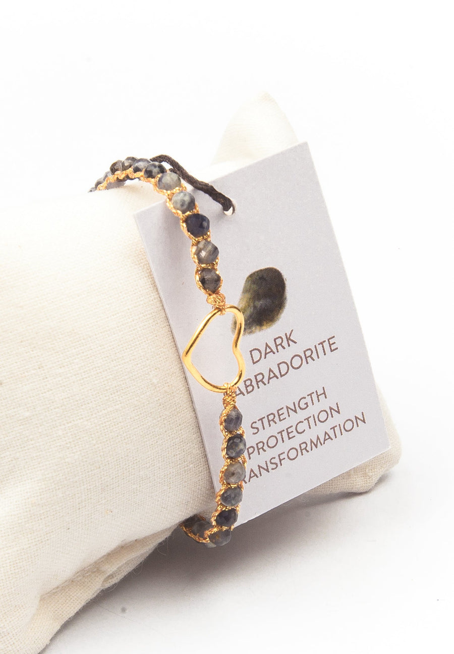 Dark Labradorite Heart Bracelet | Gold