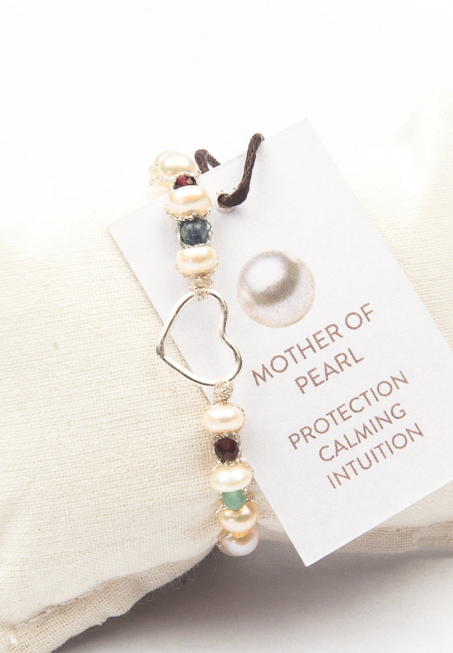 Pearl & Gemstone Heart Bracelet | Silver