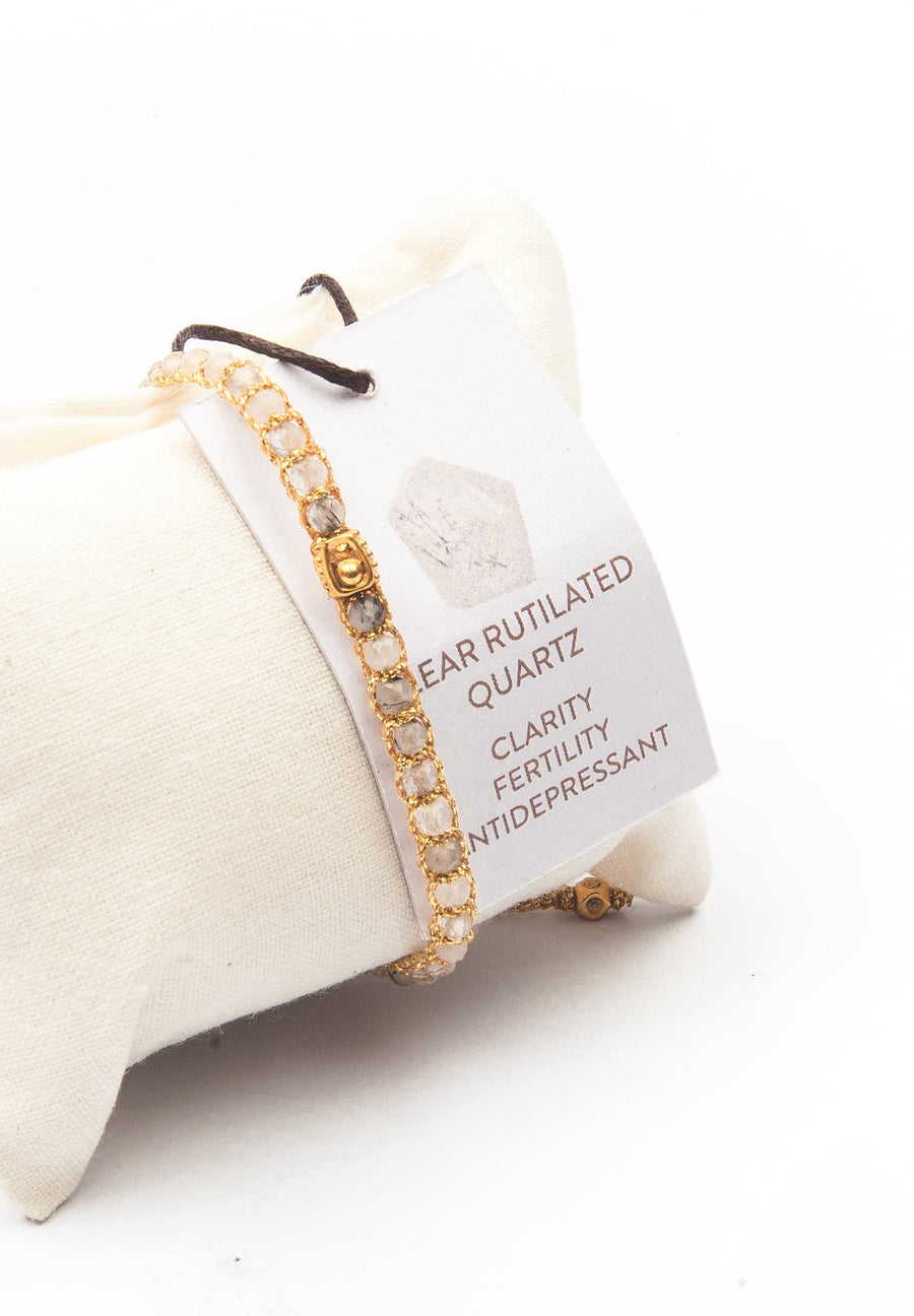 Clear Rutilated Quartz Bracelet | Gold