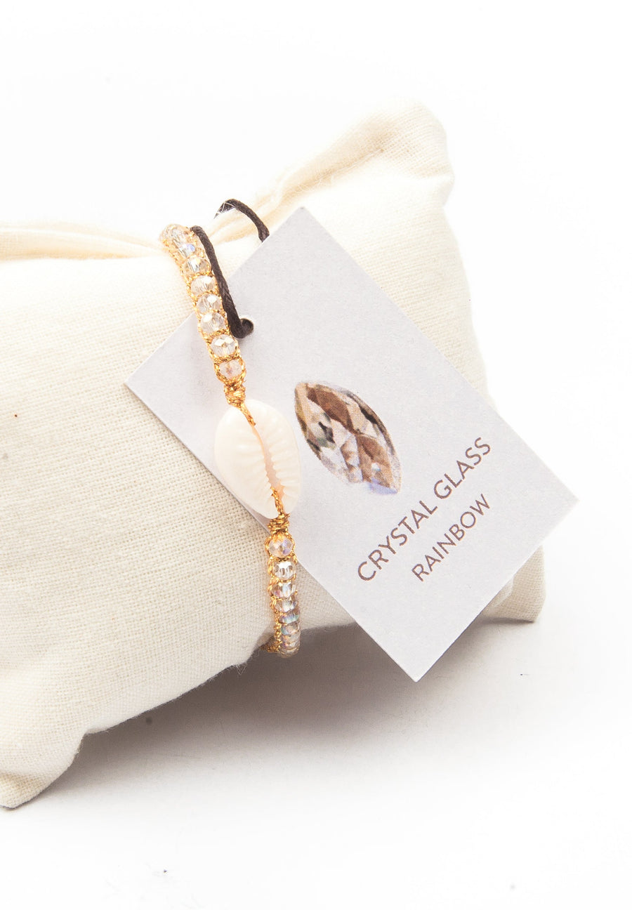 Crystal Clear Rainbow Shell Bracelet | Gold