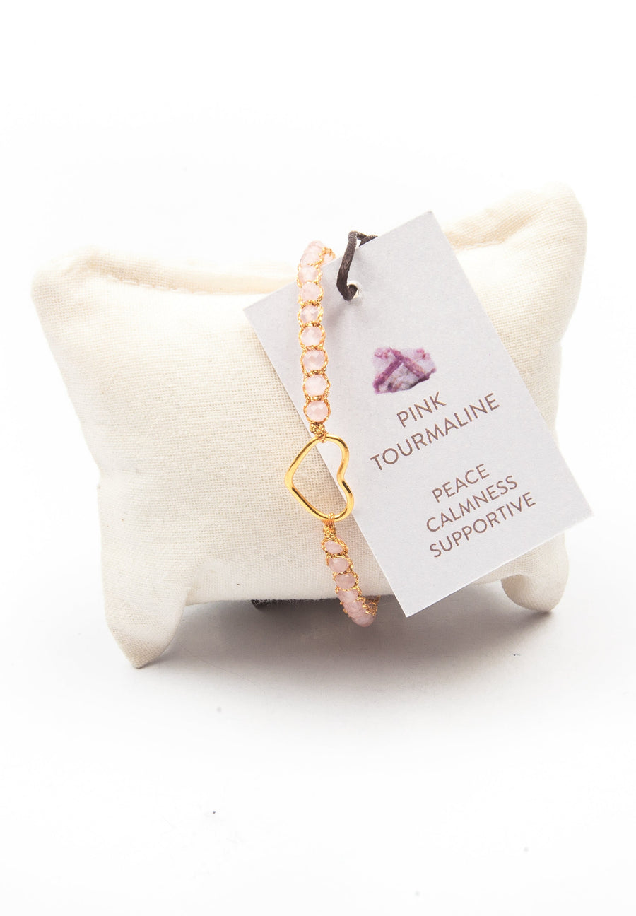 Pink Tourmaline Mozambique Heart Bracelet | Gold