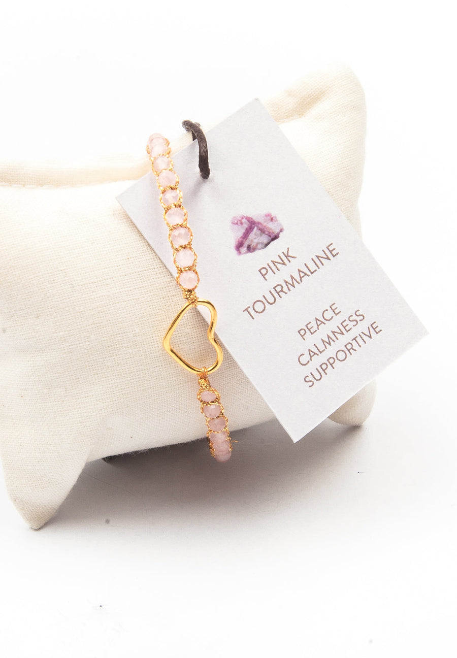 Pink Tourmaline Mozambique Heart Bracelet | Gold