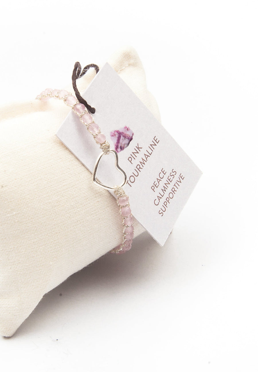 Pink Tourmaline Mozambique Heart Bracelet | Silver