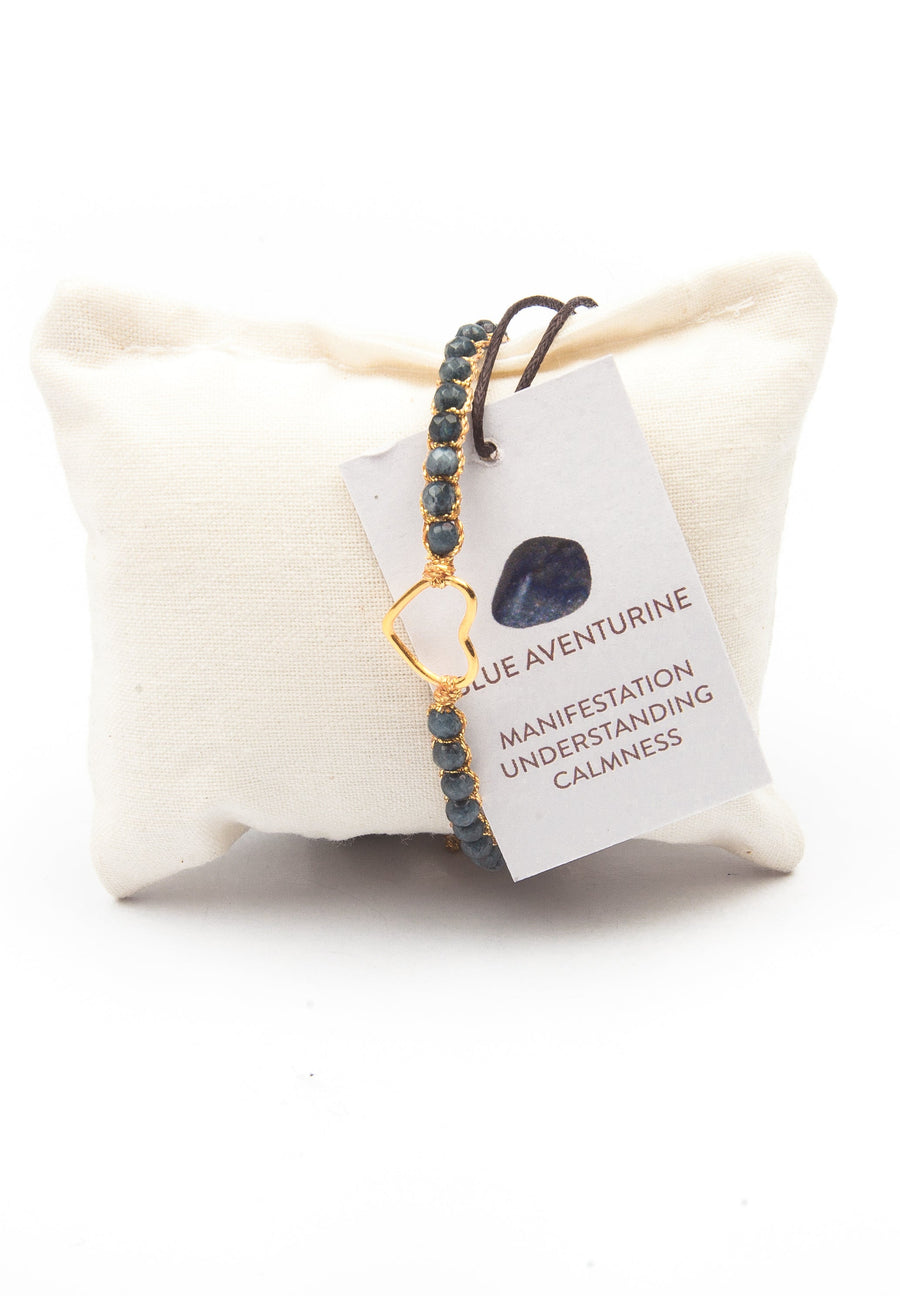 Blue Aventurine Heart Bracelet | Gold