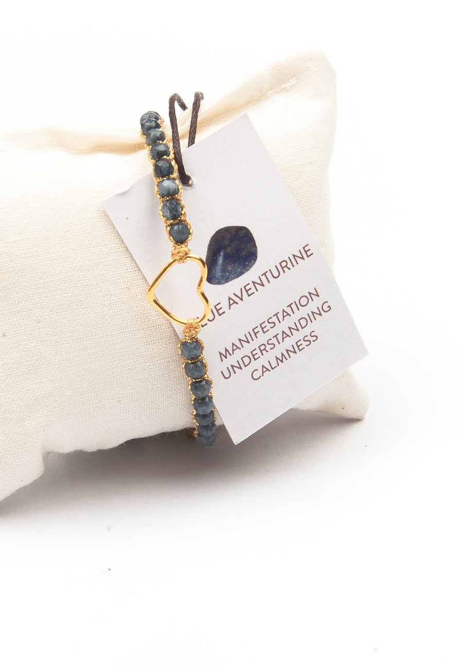 Blue Aventurine Heart Bracelet | Gold