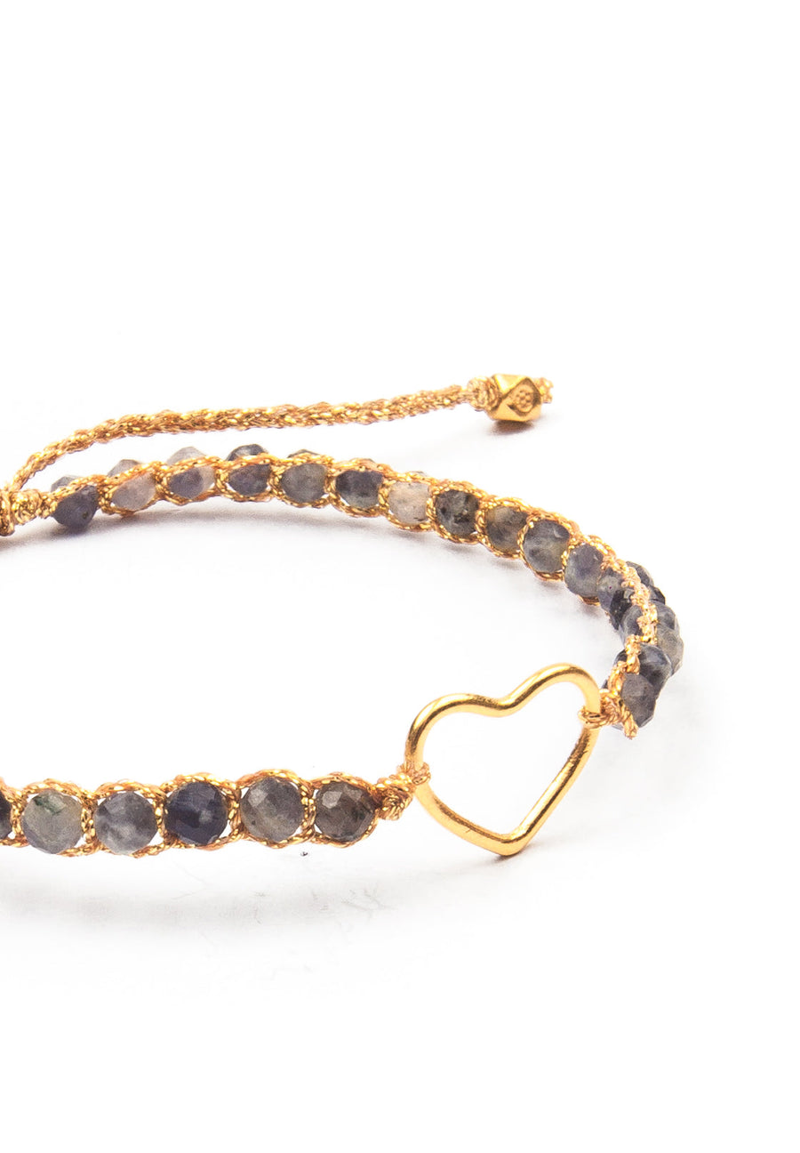 Dark Labradorite Heart Bracelet | Gold