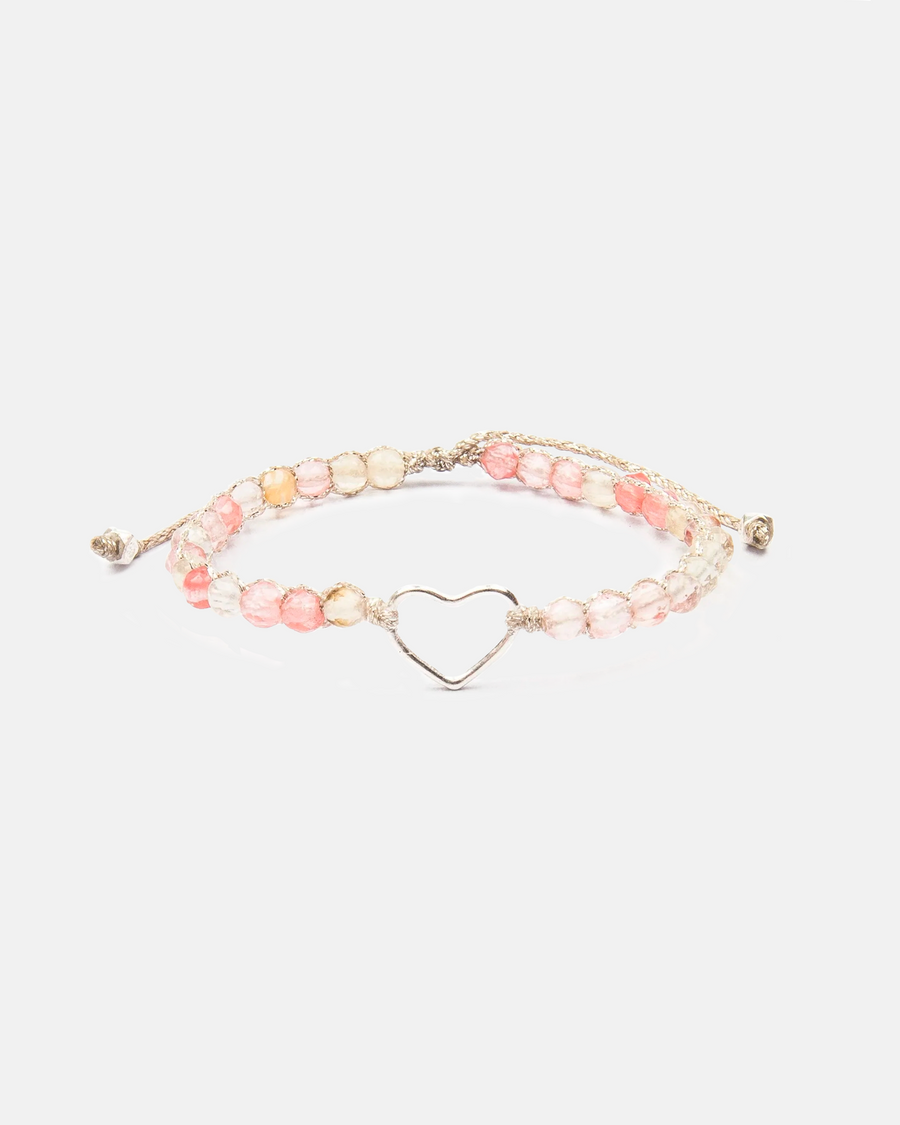 Watermelon Quartz Heart Bracelet | Silver