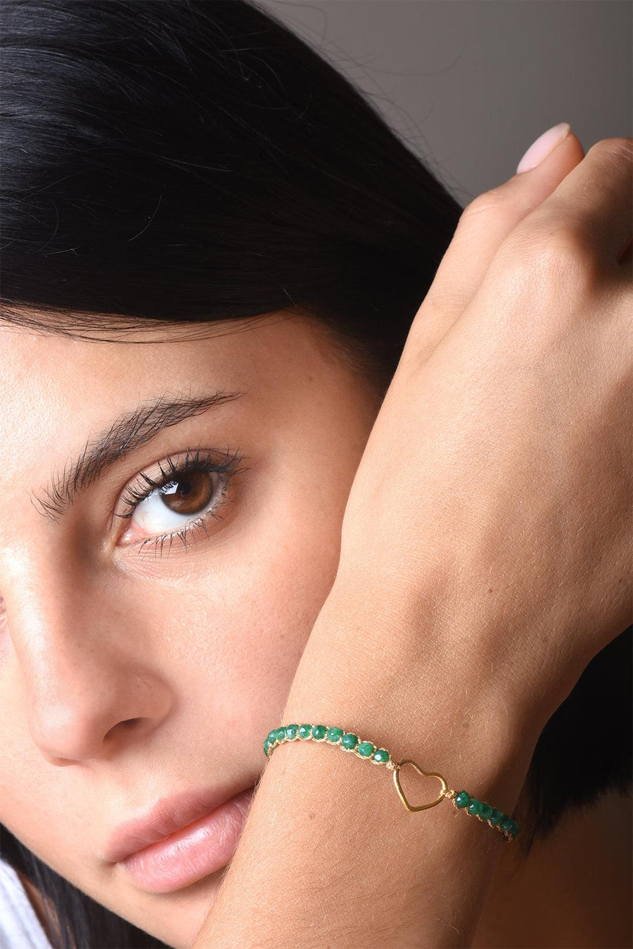 Green Emerald Agate Heart Bracelet | Gold - Samapura Jewelry