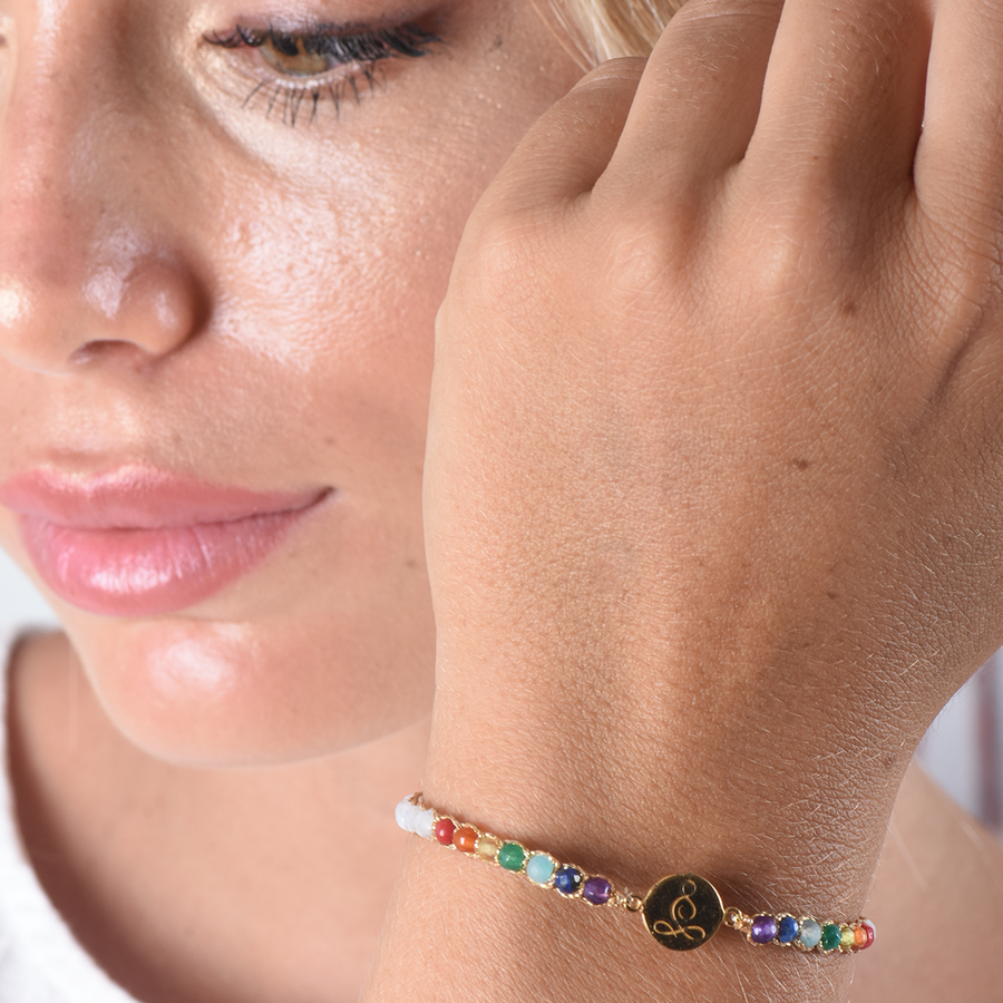 Lotus 7 Chakras Moonstone Bracelet | Gold