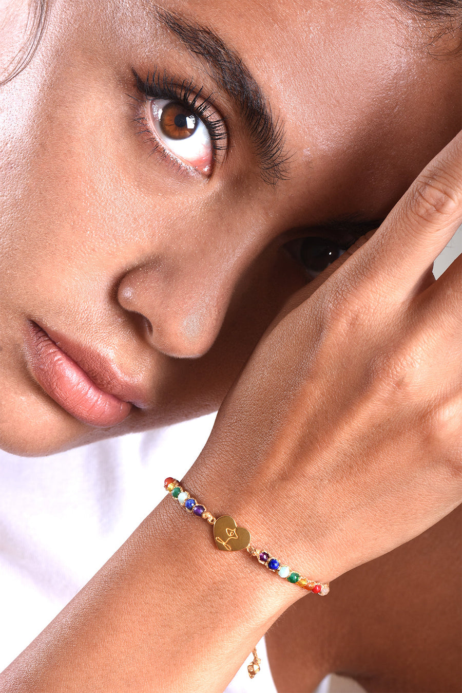 Namaste Heart 7 Chakras Moonstone Bracelet | Gold